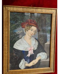 Aquarell einer Biedermeier Dame um 1830