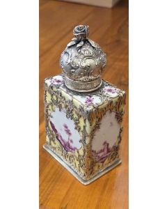 Silbermontierte Porzellan Teedose, Deutschland um 1850