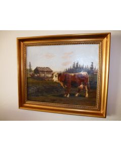 Naturbild mit Kuh, Oel auf Leinwand, dat. 1875