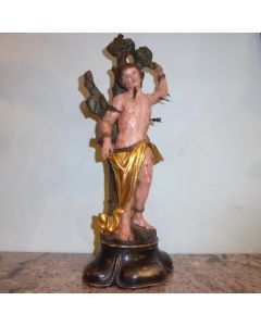 Heiligen Figur Holz geschnitzt und original gefasst um 1800
