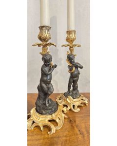 Kerzenleuchter, Faun und Putto Bronze vergoldet um 1800